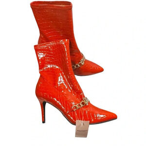Juicy Couture Women's High Heel Ankle Booties with Pointed Toe , red, size 8.5